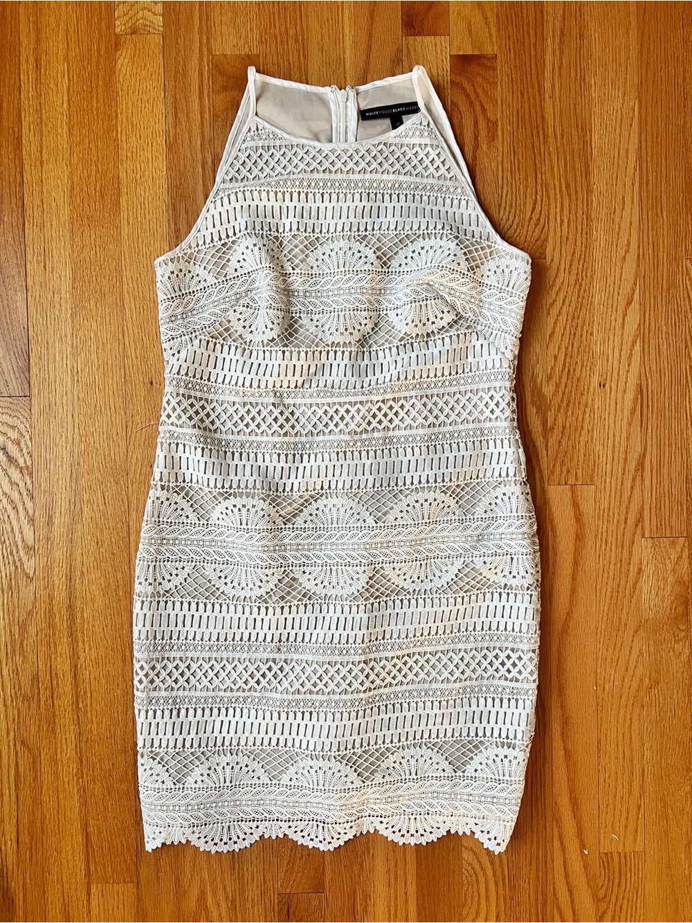 White House Black Market Ivory Crochet Halter Mini Dress